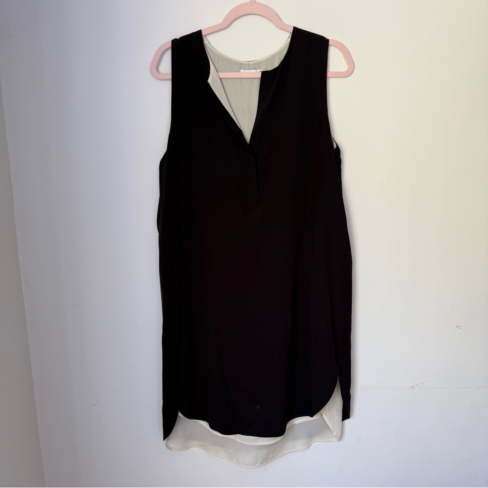 Vince Black 100% Silk Sleeveless V-neck Dress